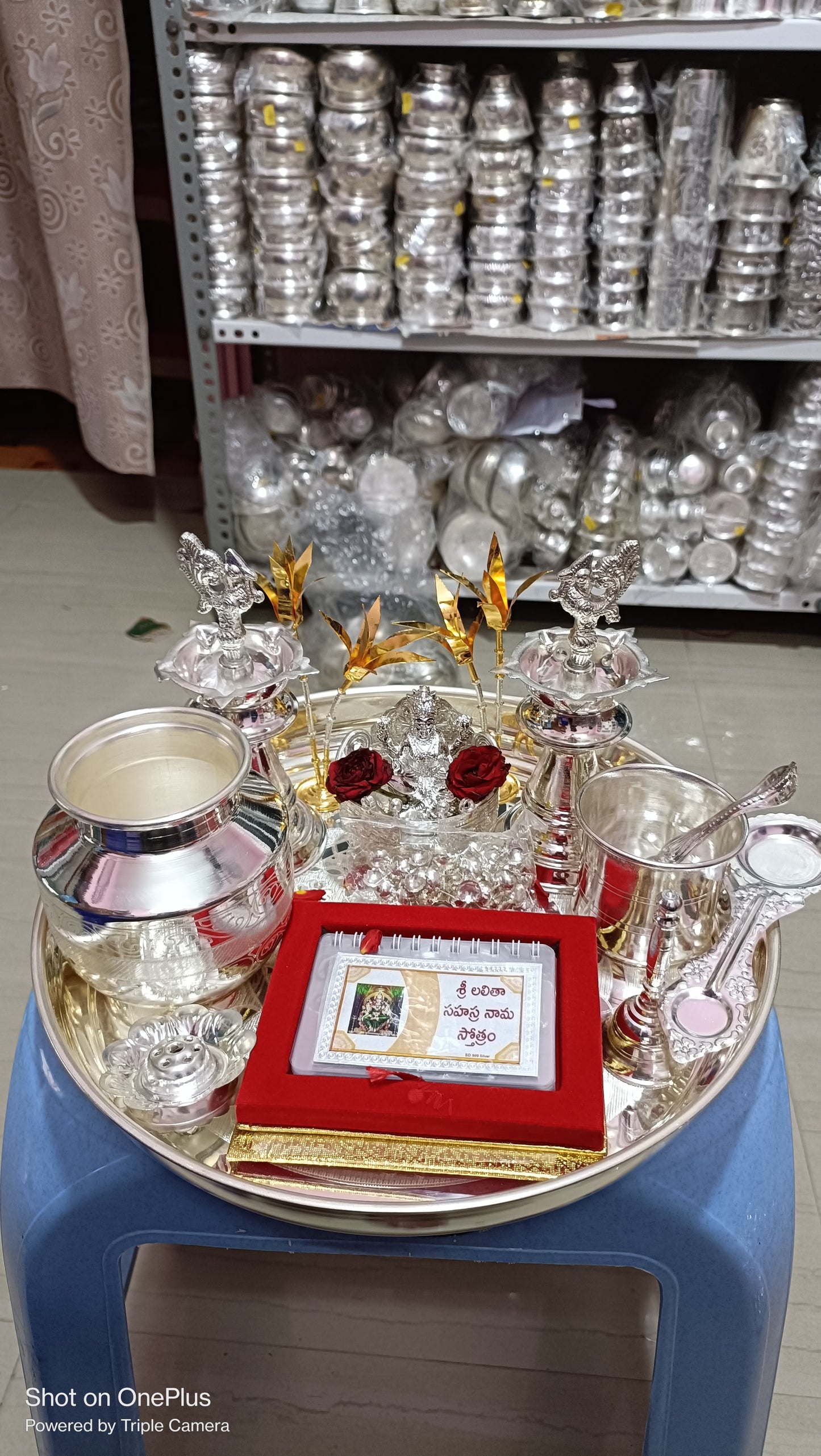 Special Pooja set with silver stotram book.