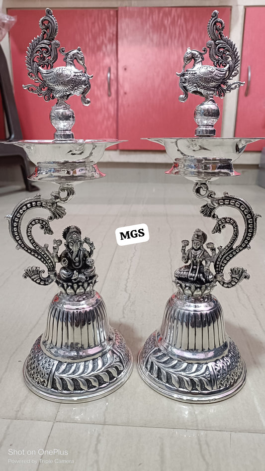 Peacock diyas with Lakshmi and Ganesh-12inch